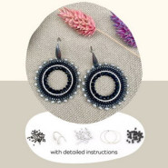 DIY kit round earrings - Black - silver